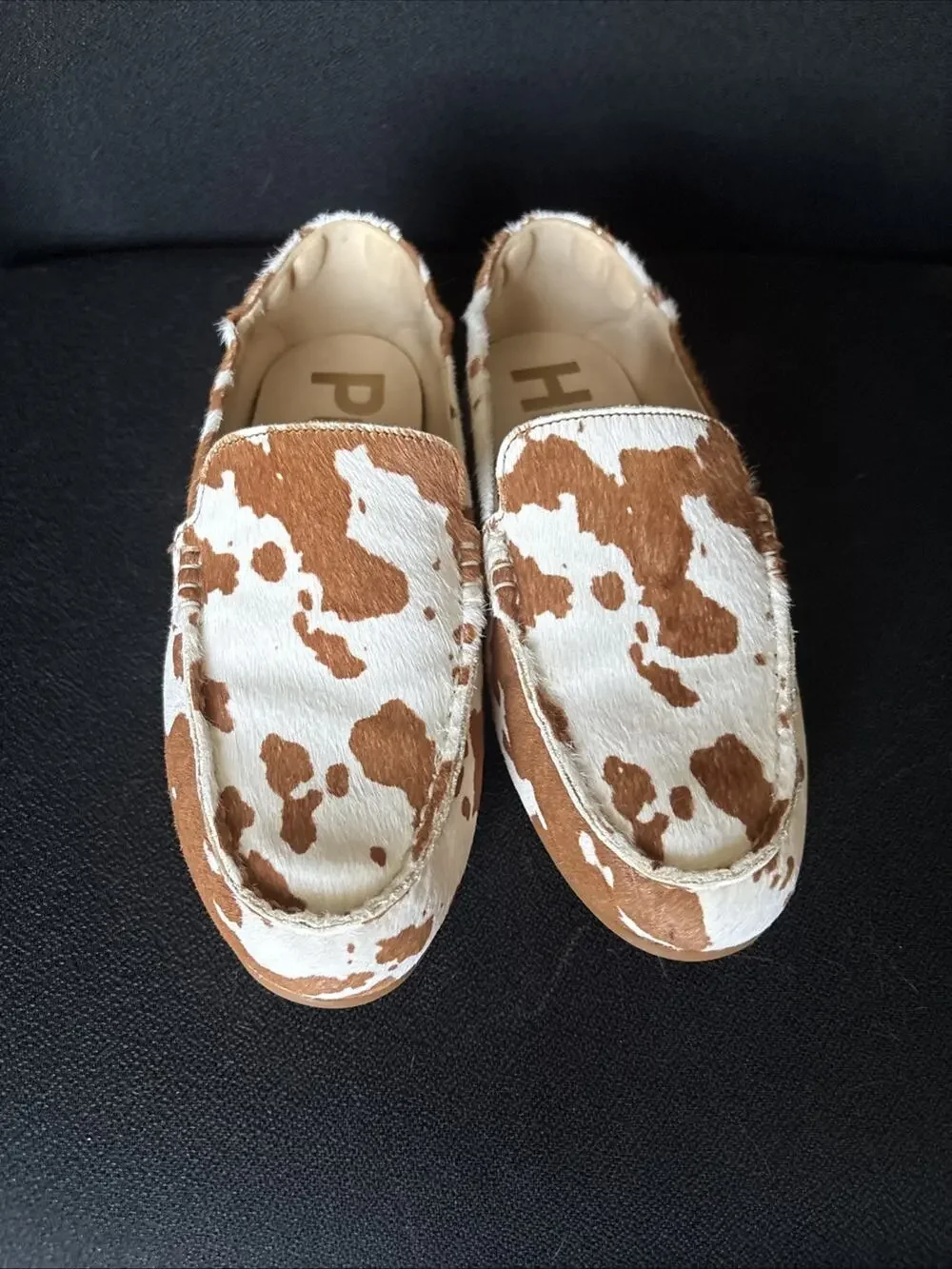 Limited Edition Hush Puppies Cora Cow Print Brown White Loafers Women's US 7.5